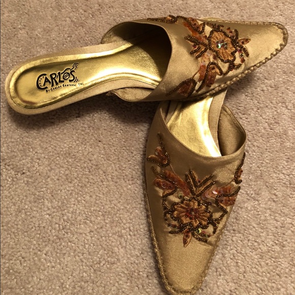 Carlos Santana Shoes - Carlos Santana - gold, sequin dress mules (EUC)